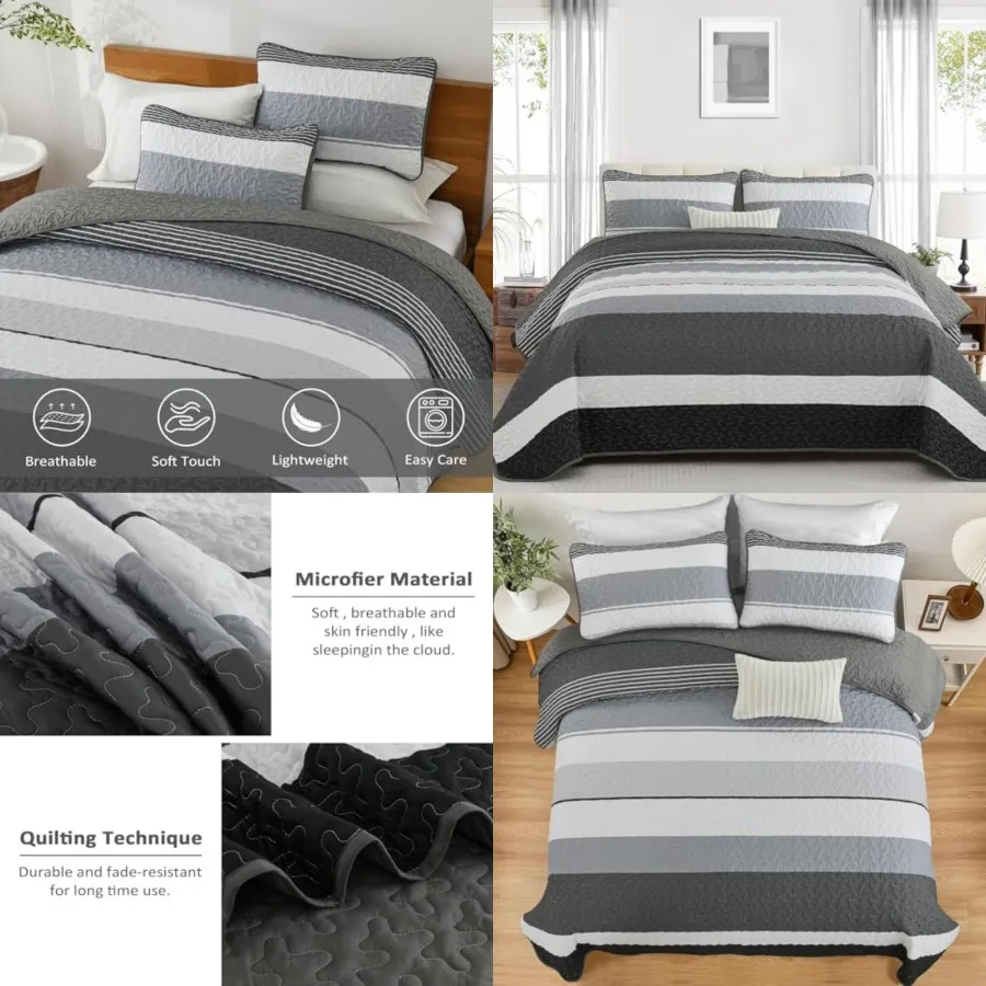 Black White Boho Quilt Set Queen,Dark Grey Striped Bedspreads Queen Size 3 Pieces Quilts Mens Bedding Sets Lightweight Coverlet Set with 2 Pillowcases Farmhouse for Fall Winter
Black White Boho Quilt Set Queen,Dark Grey Striped Bedspreads Queen Size 3 Pieces Quilts Mens Bedding Sets Lightweight Coverlet Set with 2 Pillowcases Farmhouse for Fall Winter