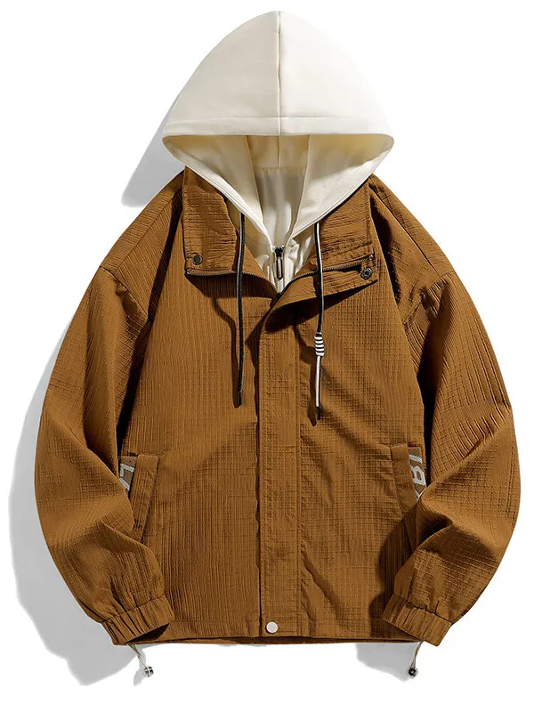 Casual Outdoor Men's Jaet Fake Two-Piece Hooded Spring Autumn Polyester Fiber Windproof Zipper Closure Side ket Design
Casual Outdoor Men's Jaet Fake Two-Piece Hooded Spring Autumn Polyester Fiber Windproof Zipper Closure Side ket Design