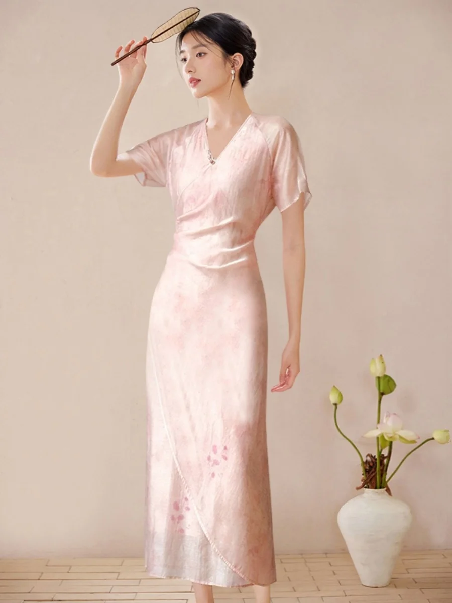New Chinese Style Long Dress Elegant Reformed Skirt Summer New Daily Soft Pleated Waist Cinching Slimming Dress
New Chinese Style Long Dress Elegant Reformed Skirt Summer New Daily Soft Pleated Waist Cinching Slimming Dress
