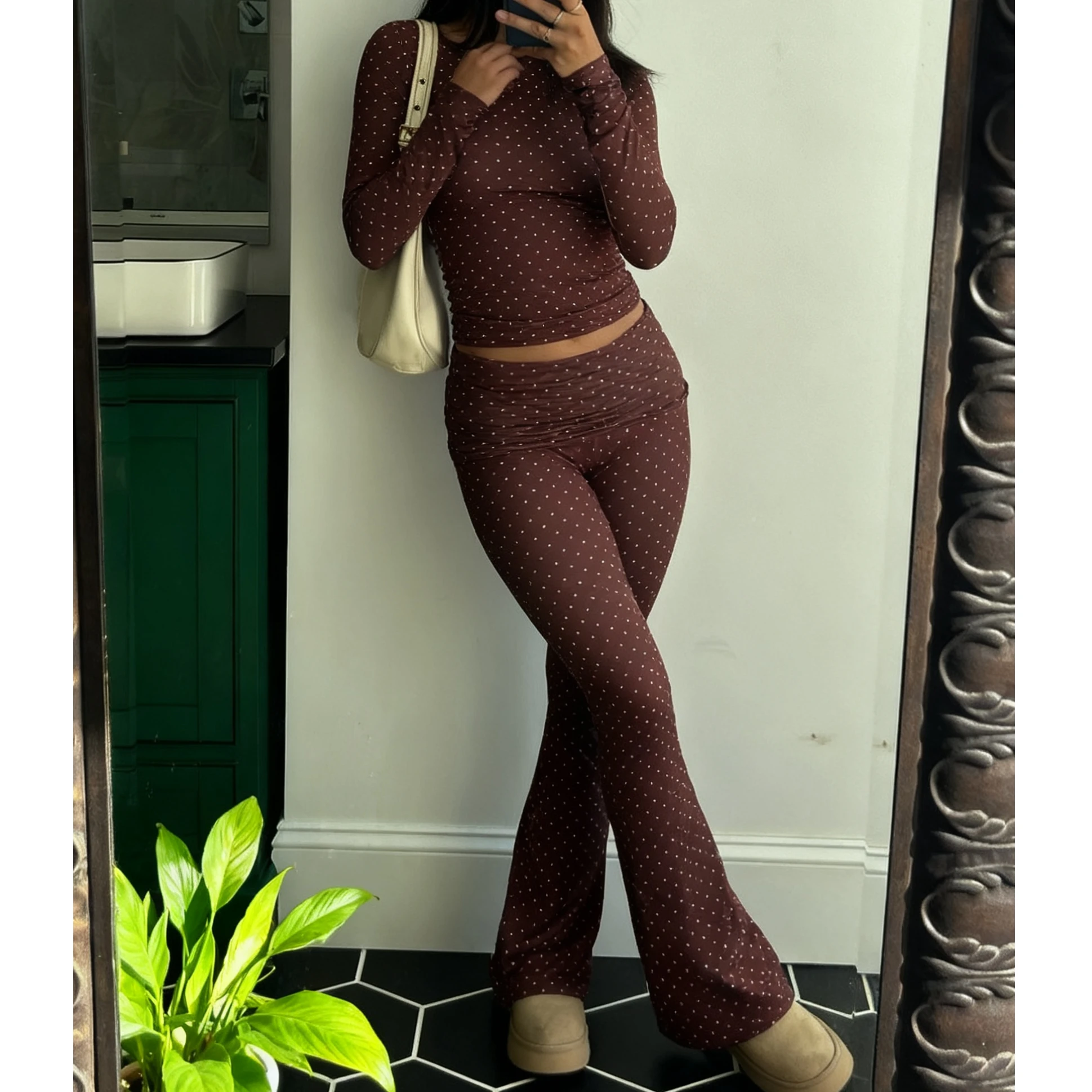 Модные женские повседневные комплекты из двух предметов, топы с длинным рукавом и круглым вырезом в горошек, расклешенные комплекты узких брюк
Модные женские повседневные комплекты из двух предметов, топы с длинным рукавом и круглым вырезом в горошек, расклешенные комплекты узких брюк