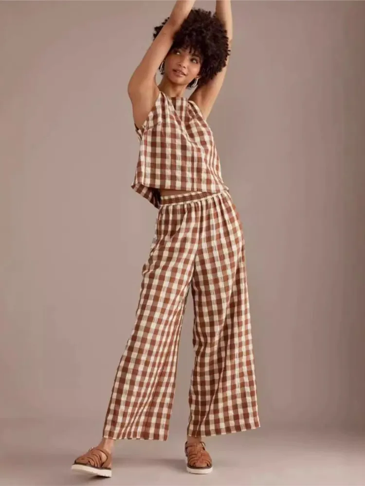 Women Summer New Vintage Plaid Sets Sleeveless Vest+long Pants Suit Female Fashion Streetwear Set 2025 2 Pieces Outfits Clothing
Women Summer New Vintage Plaid Sets Sleeveless Vest+long Pants Suit Female Fashion Streetwear Set 2025 2 Pieces Outfits Clothing