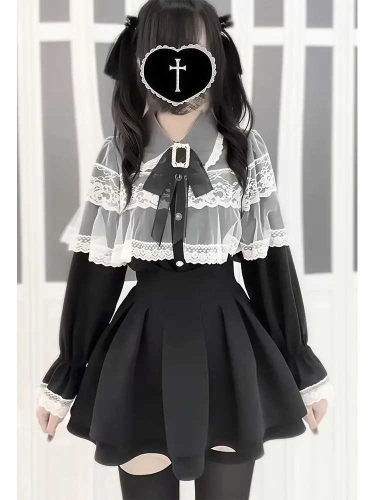 Japanese Gothic Y2k Lolita Style Bow Shirt Skirt Set Women Sweet Lace Ruffles Long Sleeve Button Shirt Punk A-Line Skirt Suits
Japanese Gothic Y2k Lolita Style Bow Shirt Skirt Set Women Sweet Lace Ruffles Long Sleeve Button Shirt Punk A-Line Skirt Suits
