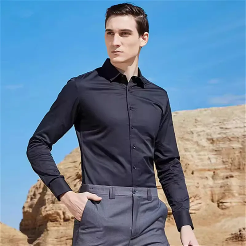 5XL Мужская однотонная деловая рубашка с длинным рукавом, повседневное эластичное весеннее платье против морщин, бело-черно-синий топ без кармана
5XL Мужская однотонная деловая рубашка с длинным рукавом, повседневное эластичное весеннее платье против морщин, бело-черно-синий топ без кармана
