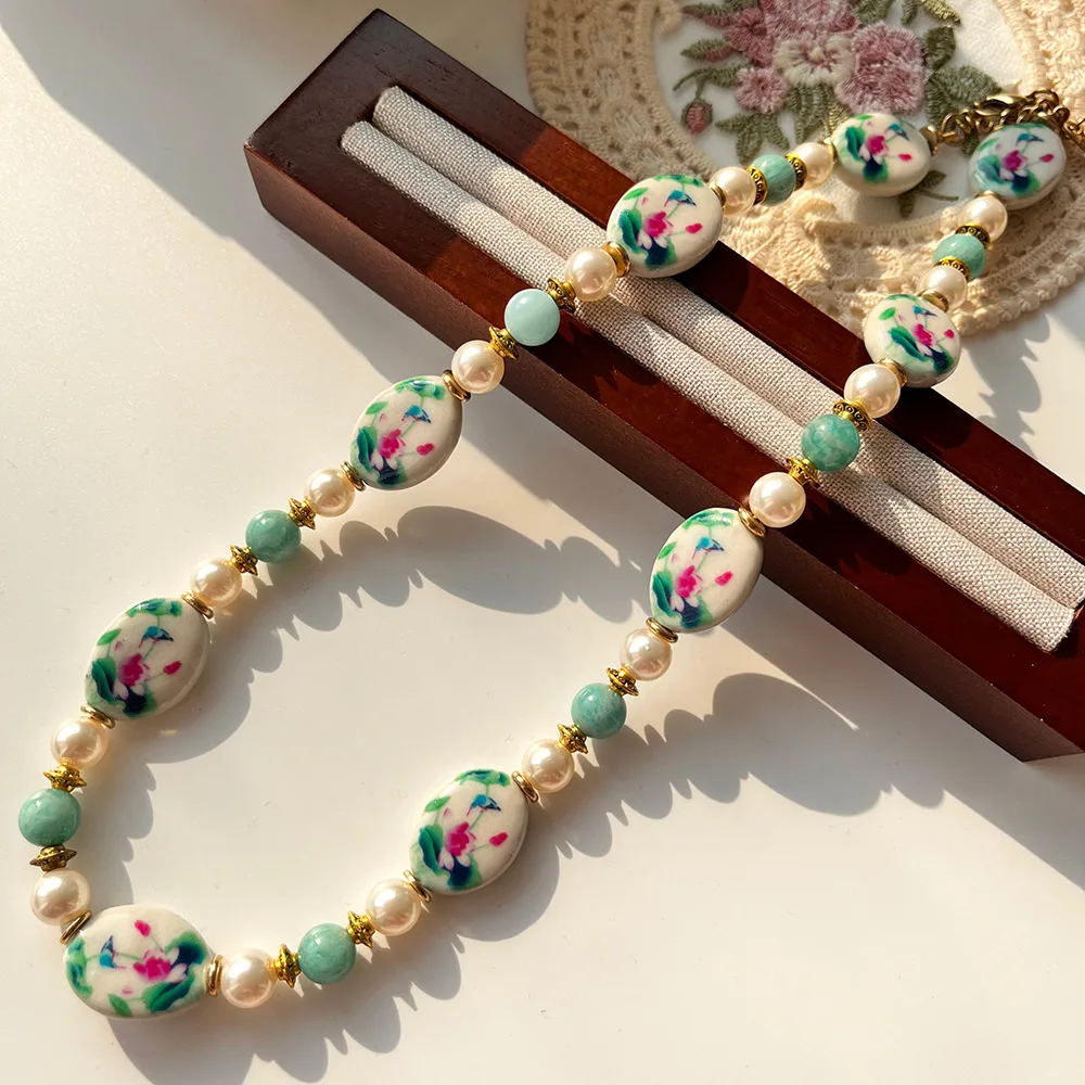 Retro printed porcelain ceramic beads paired with Tianhe stone round beads necklace, bracelet, sweater chain, handmade necklace
Retro printed porcelain ceramic beads paired with Tianhe stone round beads necklace, bracelet, sweater chain, handmade necklace