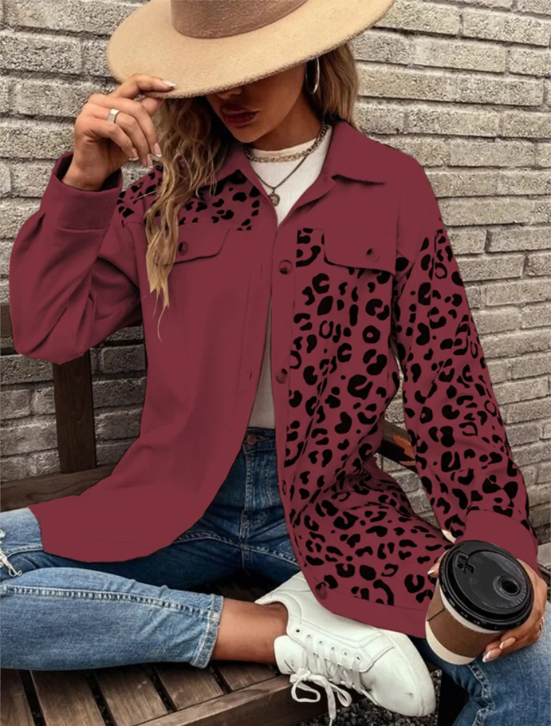 Autumn Women Lapel Patch Pocket Shacket Contrast Spliced Leopard Print Button Up Long Sleeve Loose Oversized Casual Shirt Jacket
Autumn Women Lapel Patch Pocket Shacket Contrast Spliced Leopard Print Button Up Long Sleeve Loose Oversized Casual Shirt Jacket