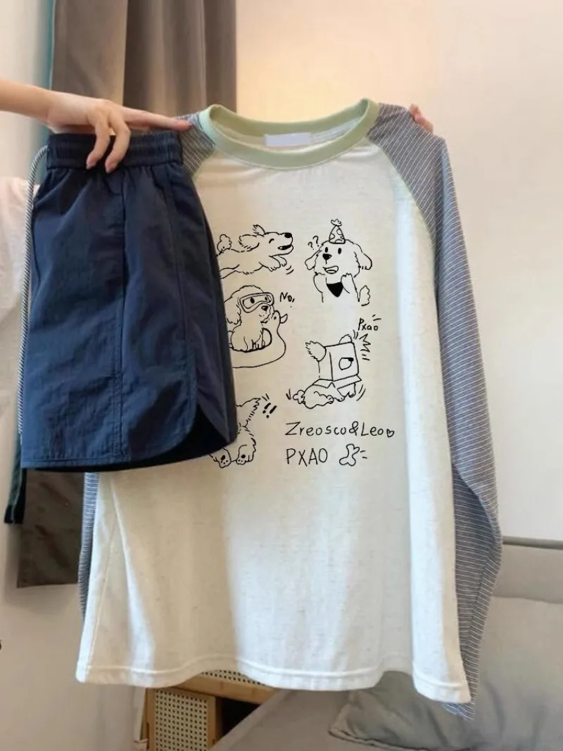 Cartoon Print Striped Raglan Sleeve Y2K Korean Camisetas O-Neck Tees Contrast Color Women Tshirts Sweet Preppy Style
Cartoon Print Striped Raglan Sleeve Y2K Korean Camisetas O-Neck Tees Contrast Color Women Tshirts Sweet Preppy Style