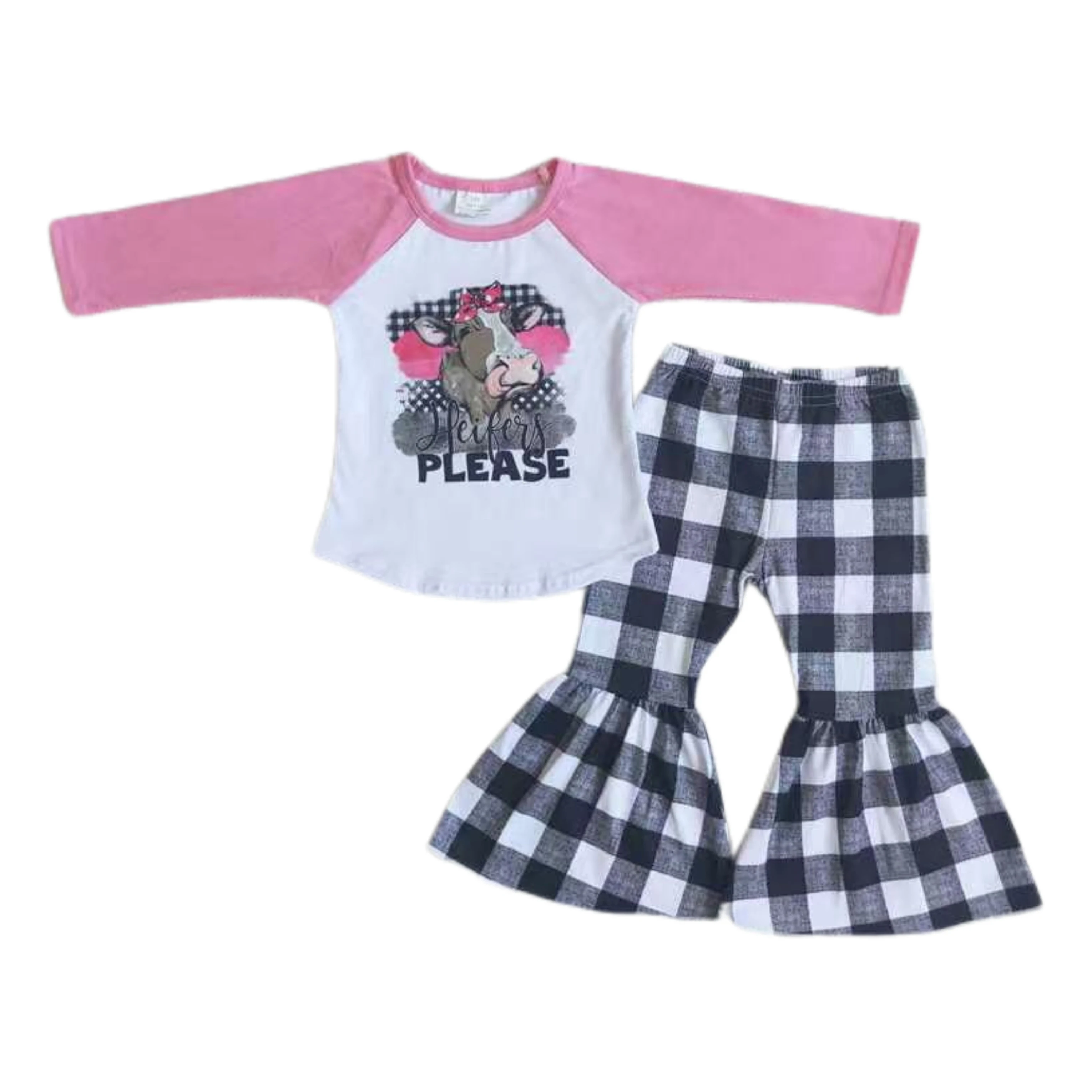 Wholesale Toddler Designer Outfit Long Sleeves Shirt Baby Girl Black White Checked Bell Bottom Pants Children Kids Spring Set
Wholesale Toddler Designer Outfit Long Sleeves Shirt Baby Girl Black White Checked Bell Bottom Pants Children Kids Spring Set