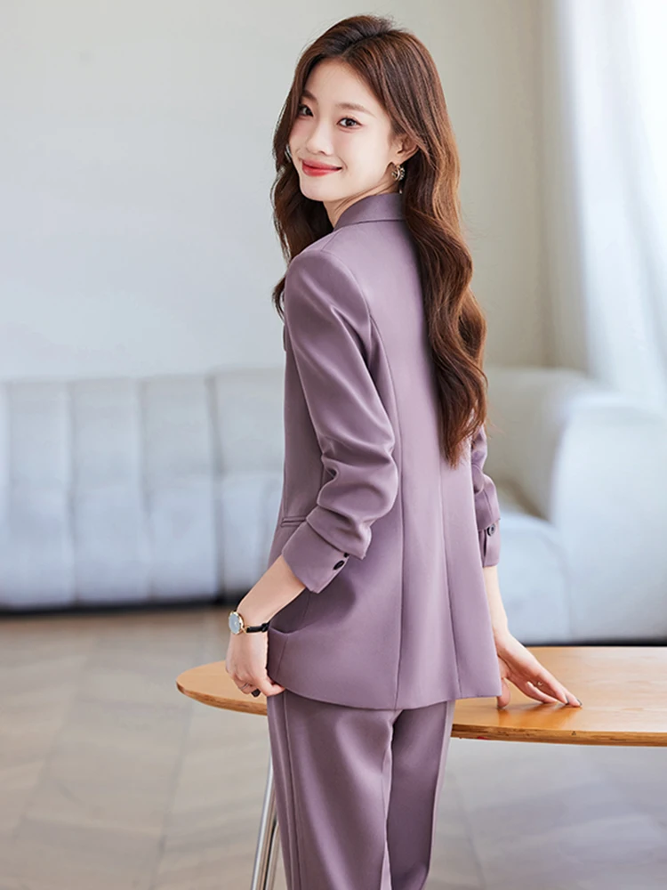 Purple Suit Set Women's Professional Workwear Hostess Career Formal Outfit Straight Cut Polyester Long Sleeve Buttoned Coat
Purple Suit Set Women's Professional Workwear Hostess Career Formal Outfit Straight Cut Polyester Long Sleeve Buttoned Coat