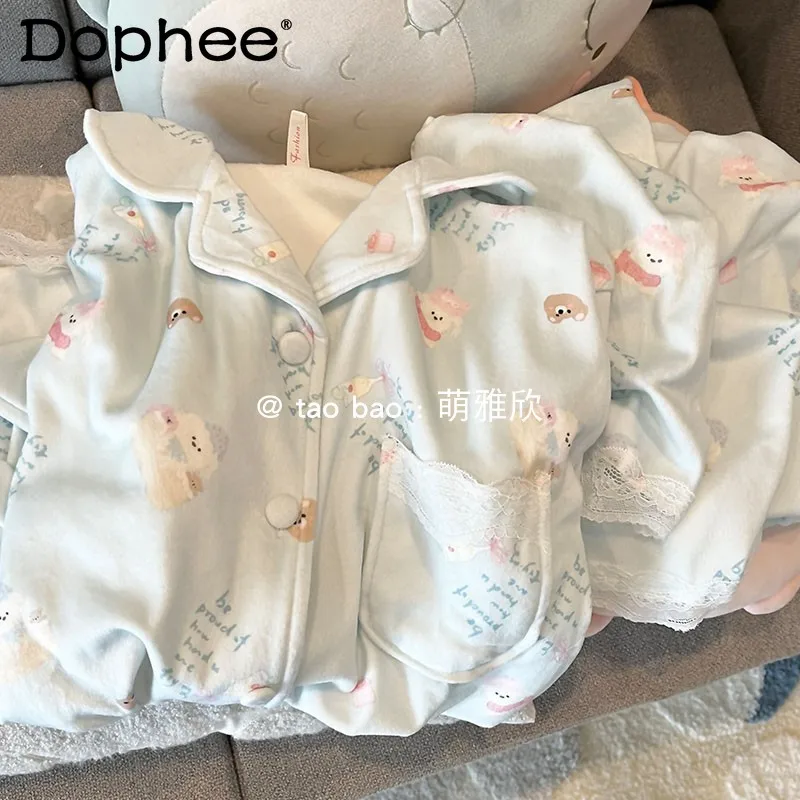 Japanese Style Original Cartoon Puppy Long Sleeve Turn-Down Collar Pajamas for Women Thin Fleece Thickened Cute Girl Homewear
Japanese Style Original Cartoon Puppy Long Sleeve Turn-Down Collar Pajamas for Women Thin Fleece Thickened Cute Girl Homewear