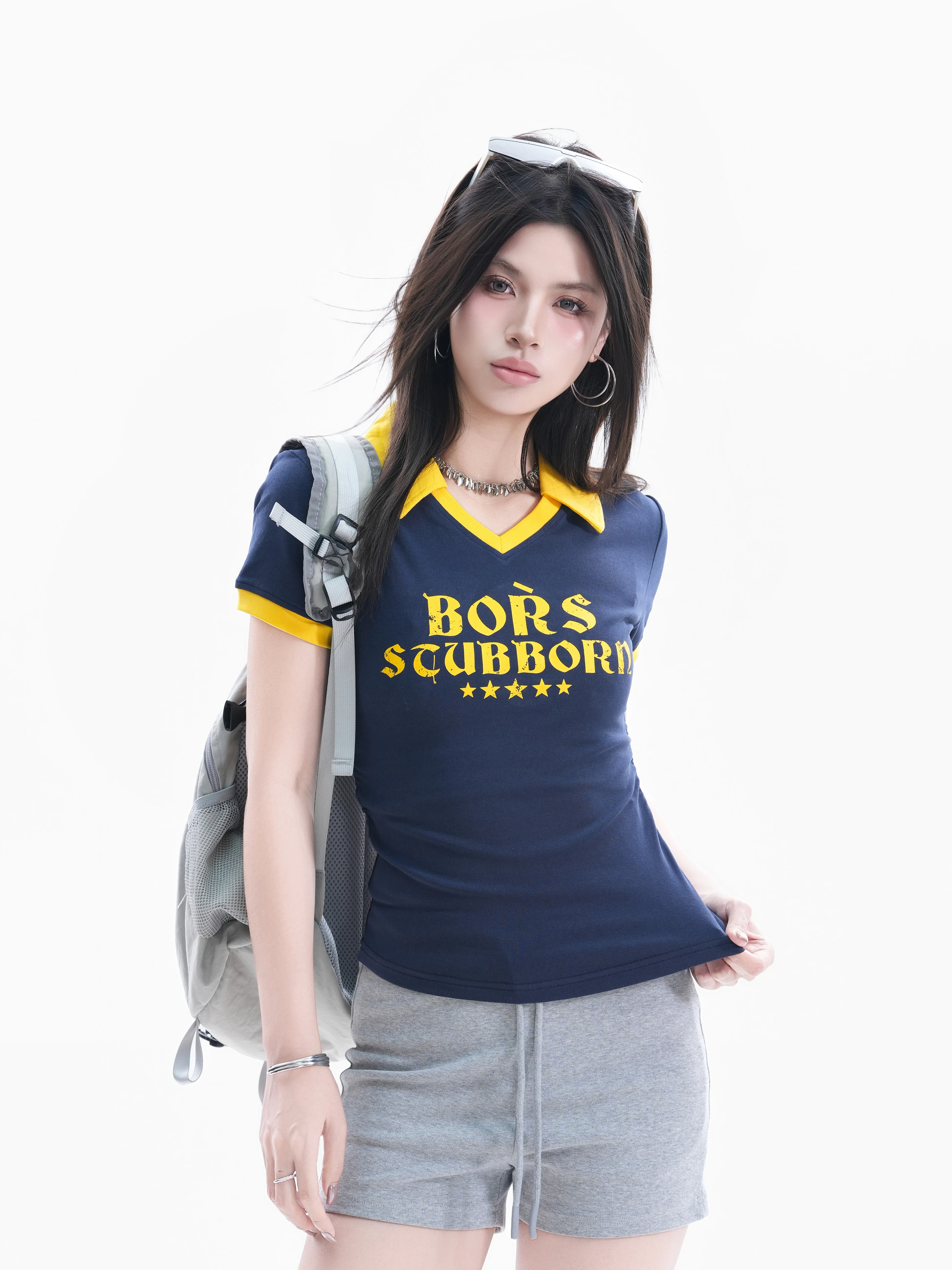 American Color Block V Neck Short Sleeve Women's Slim Fit Short T Shirt Small Ball Letter Print Contrast Fashionable Cas...
American Color Block V Neck Short Sleeve Women's Slim Fit Short T Shirt Small Ball Letter Print Contrast Fashionable Cas...