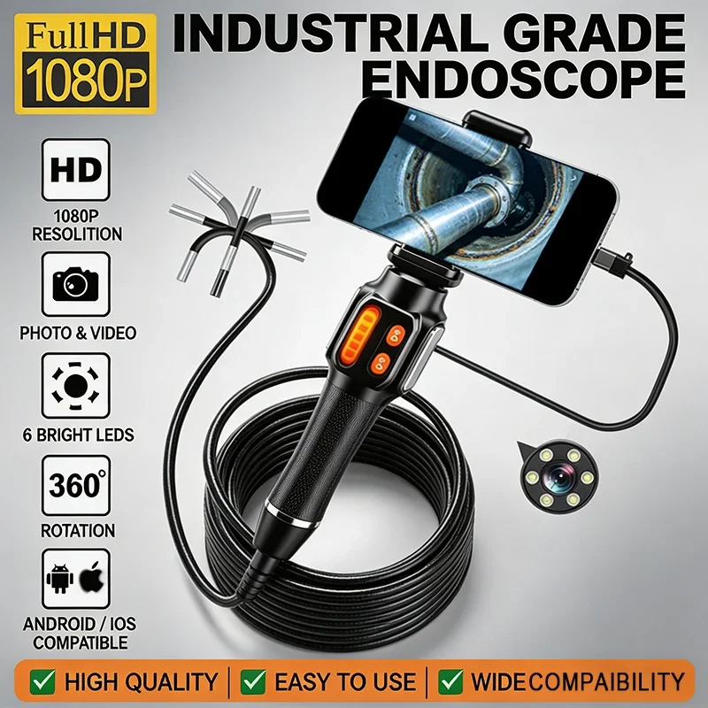 360° Two-Way Type-C Articulating 6mm Endoscope Camera HD 1080P Borescope Car Inspection Industrial Endoscope For IOS Android
360° Two-Way Type-C Articulating 6mm Endoscope Camera HD 1080P Borescope Car Inspection Industrial Endoscope For IOS Android