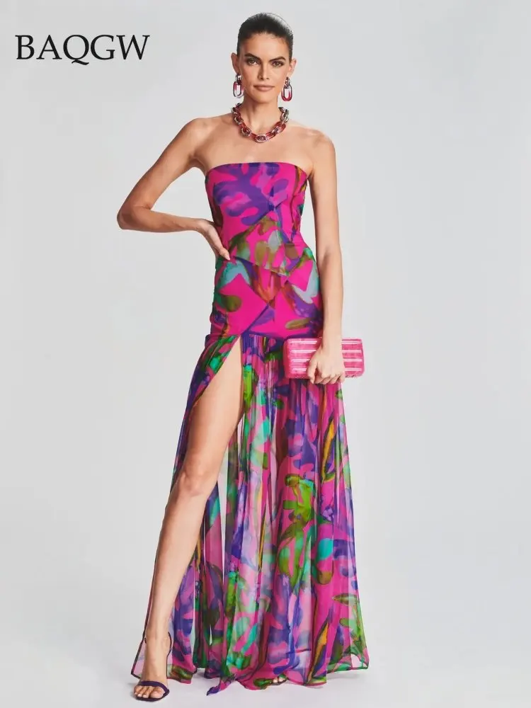 Summer Print Strapless Mesh Patchwork Slit Long Dress Women Sexy Sleeveless Printed Split Colorful Vacation Maxi Dress Party
Summer Print Strapless Mesh Patchwork Slit Long Dress Women Sexy Sleeveless Printed Split Colorful Vacation Maxi Dress Party