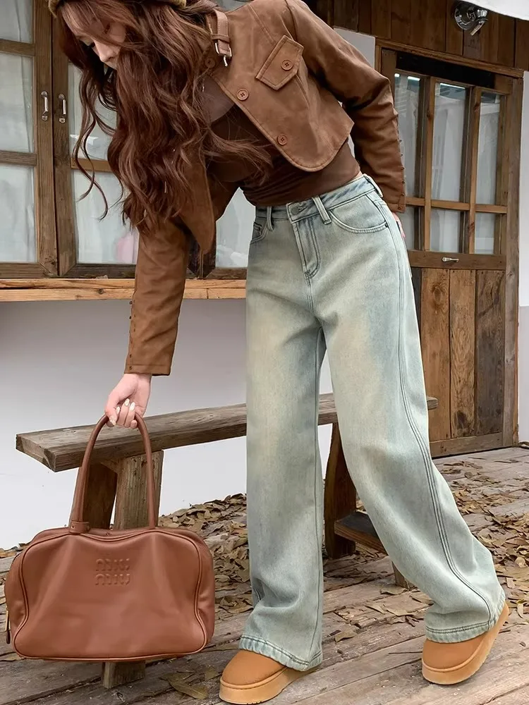 Thickened Fleece Lined Straight Leg High Waist Retro Washed Women's Jeans Winter New Style Wide Leg Pants Vintage Style
Thickened Fleece Lined Straight Leg High Waist Retro Washed Women's Jeans Winter New Style Wide Leg Pants Vintage Style
