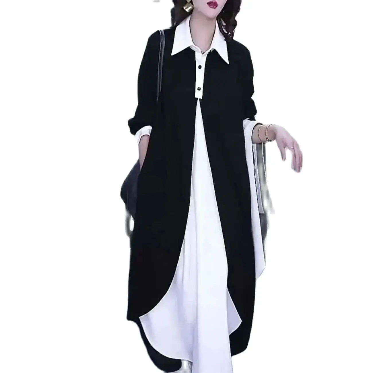 Fashionable fake two-piece contrasting Shirt Dress, For Women Clothing,2024 New, Spring Autumn Korean Loose long Dress,Vestidos
Fashionable fake two-piece contrasting Shirt Dress, For Women Clothing,2024 New, Spring Autumn Korean Loose long Dress,Vestidos