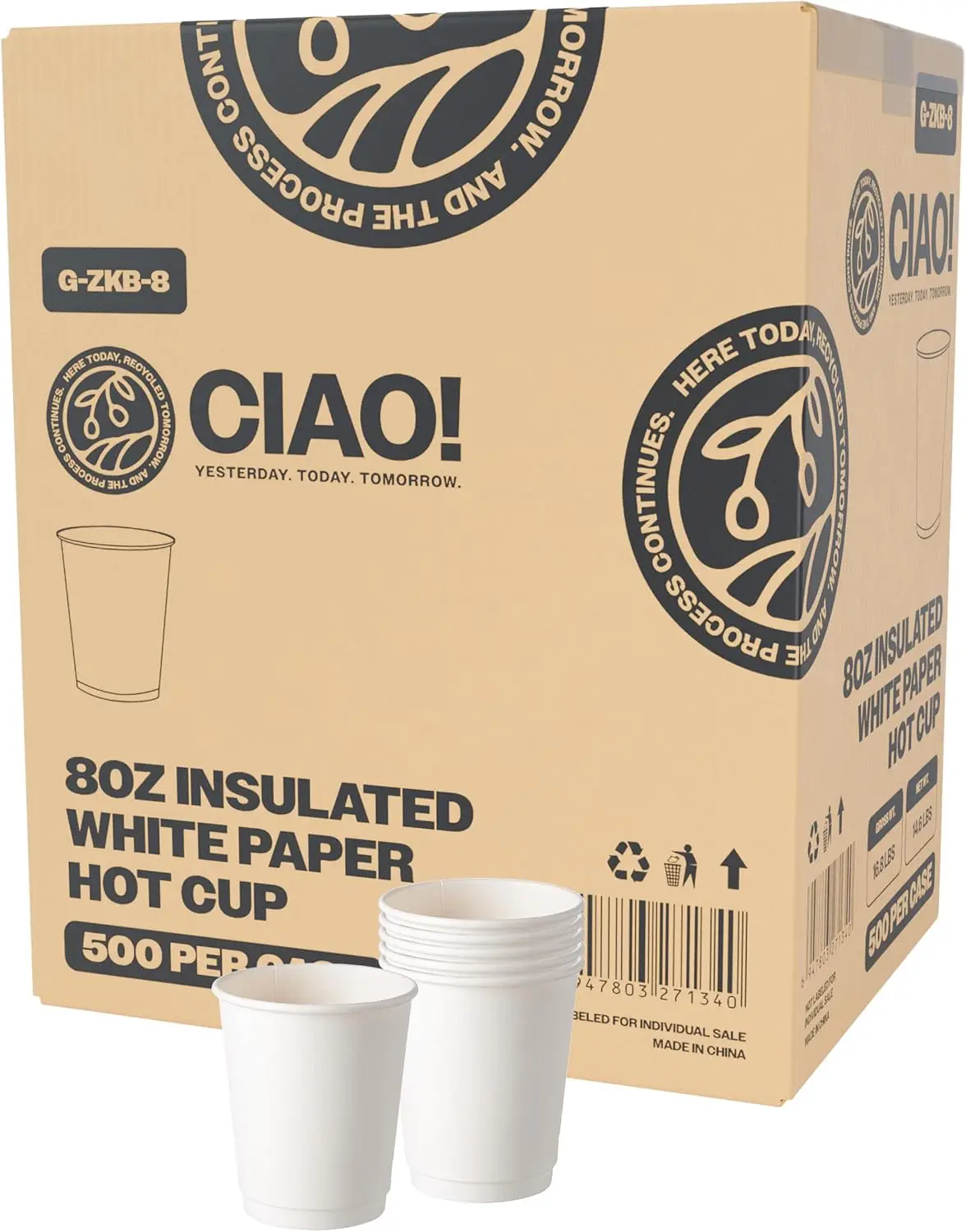8 oz Insulated Double Wall White Paper Hot Cup, 80mm Diameter, 500 Count
8 oz Insulated Double Wall White Paper Hot Cup, 80mm Diameter, 500 Count