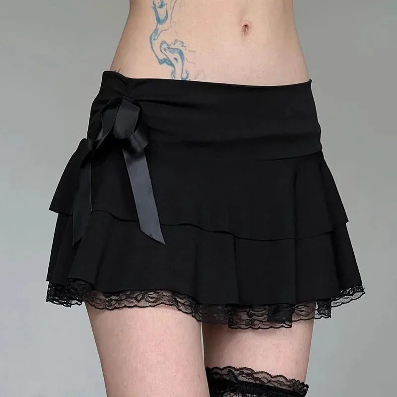 Goth Y2K Women Skirt Black Lace Trim Bow A Line Mini Skirt Women Korean Streetwear Summer Skirt 2025
Goth Y2K Women Skirt Black Lace Trim Bow A Line Mini Skirt Women Korean Streetwear Summer Skirt 2025