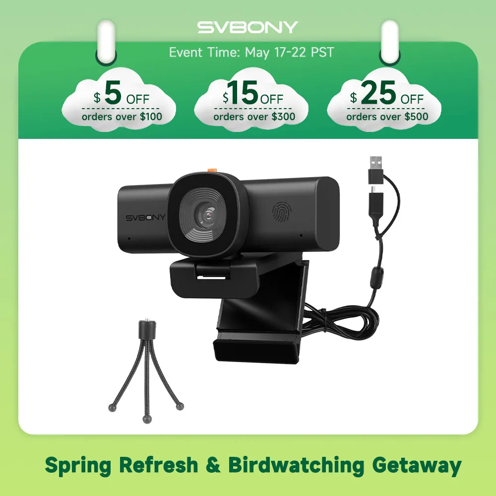 Svbony SVN W1 All-in-one Webcam PC Camera with Microphone 2K 3X HD Zoom CAF 360° Horizontal Swivel One-Touch Privacy Protection
Svbony SVN W1 All-in-one Webcam PC Camera with Microphone 2K 3X HD Zoom CAF 360° Horizontal Swivel One-Touch Privacy Protection