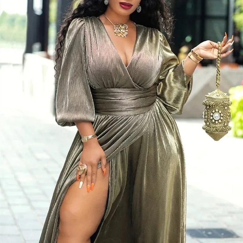 Women plus size Long Sleeve V Neck High Slit Maxi Prom Dress 3XL Metallic French Wrap Dresses Elegant Evening Party Robe Vestido
Women plus size Long Sleeve V Neck High Slit Maxi Prom Dress 3XL Metallic French Wrap Dresses Elegant Evening Party Robe Vestido