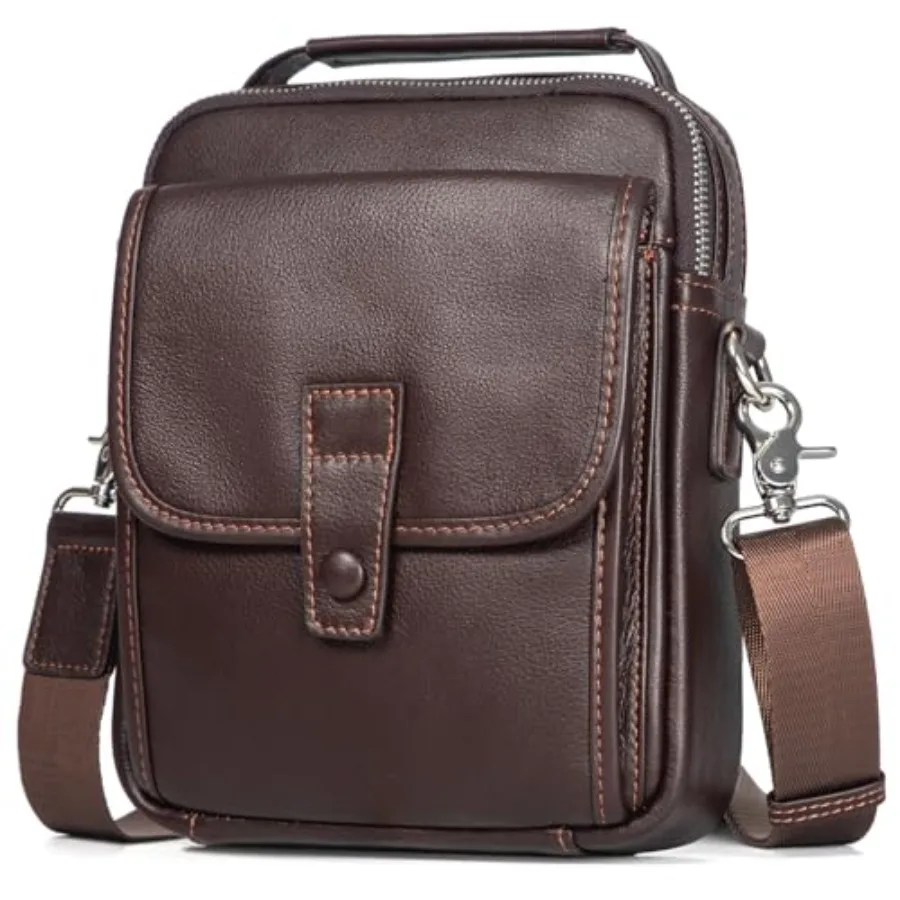 Men's small crossbody messenger bag for travel and daily use, genuine leather, brown, magnetic buckle closure and adjustable sh
Men's small crossbody messenger bag for travel and daily use, genuine leather, brown, magnetic buckle closure and adjustable sh