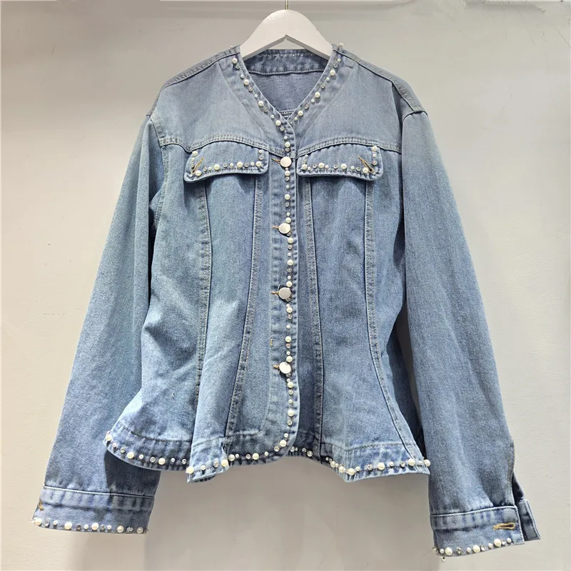 Denim Jacket Women Ruffled Coat V Neck Single Breasted Diamonds Distressed Jackets Washed Vintage Outerwear Streetwear 2026
Denim Jacket Women Ruffled Coat V Neck Single Breasted Diamonds Distressed Jackets Washed Vintage Outerwear Streetwear 2026