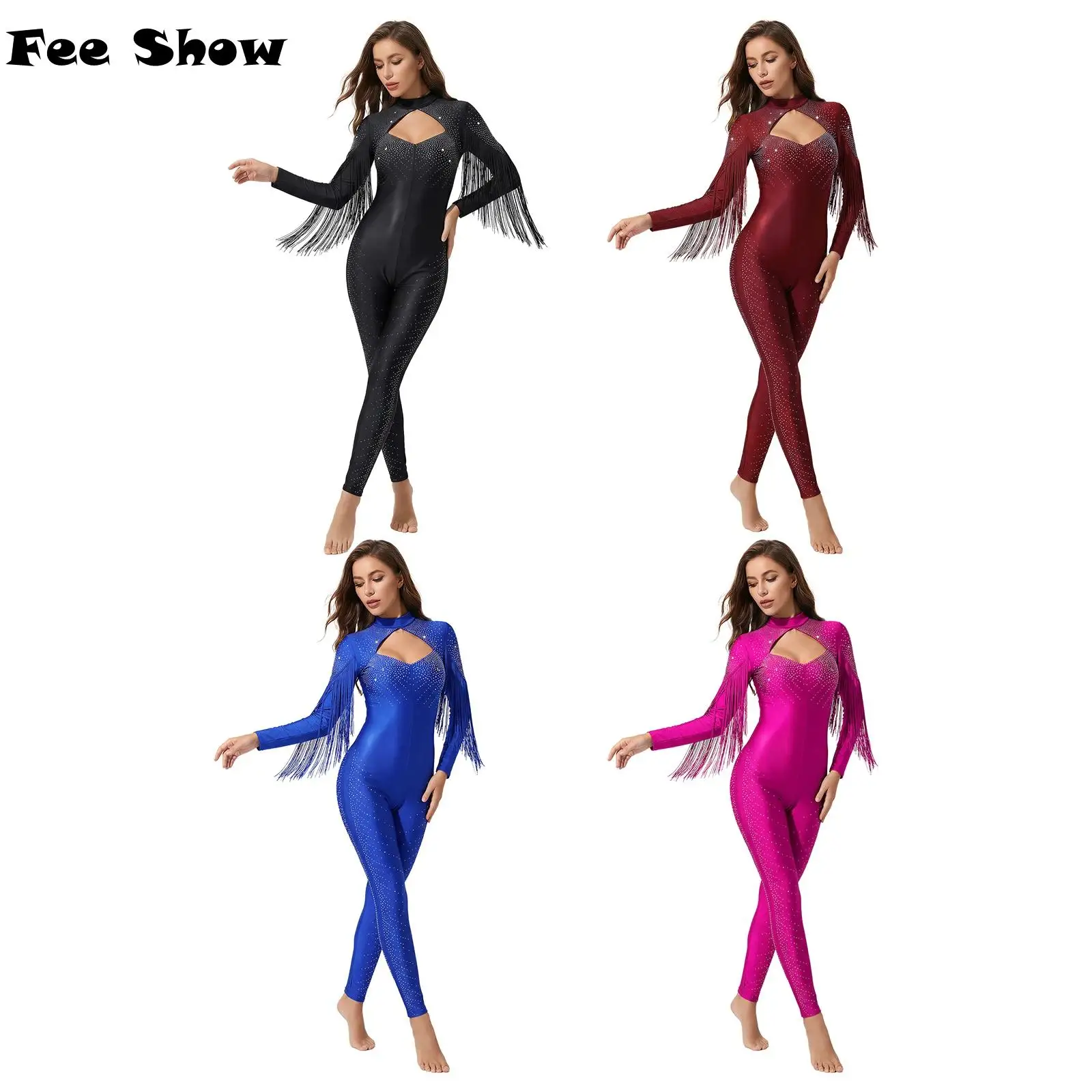 Womens Figure Skating Glittery Rhinestone Jumpsuit with Tassel Open Back Leggings One-piece Rompers Bodysuit for Gymnastics
Womens Figure Skating Glittery Rhinestone Jumpsuit with Tassel Open Back Leggings One-piece Rompers Bodysuit for Gymnastics