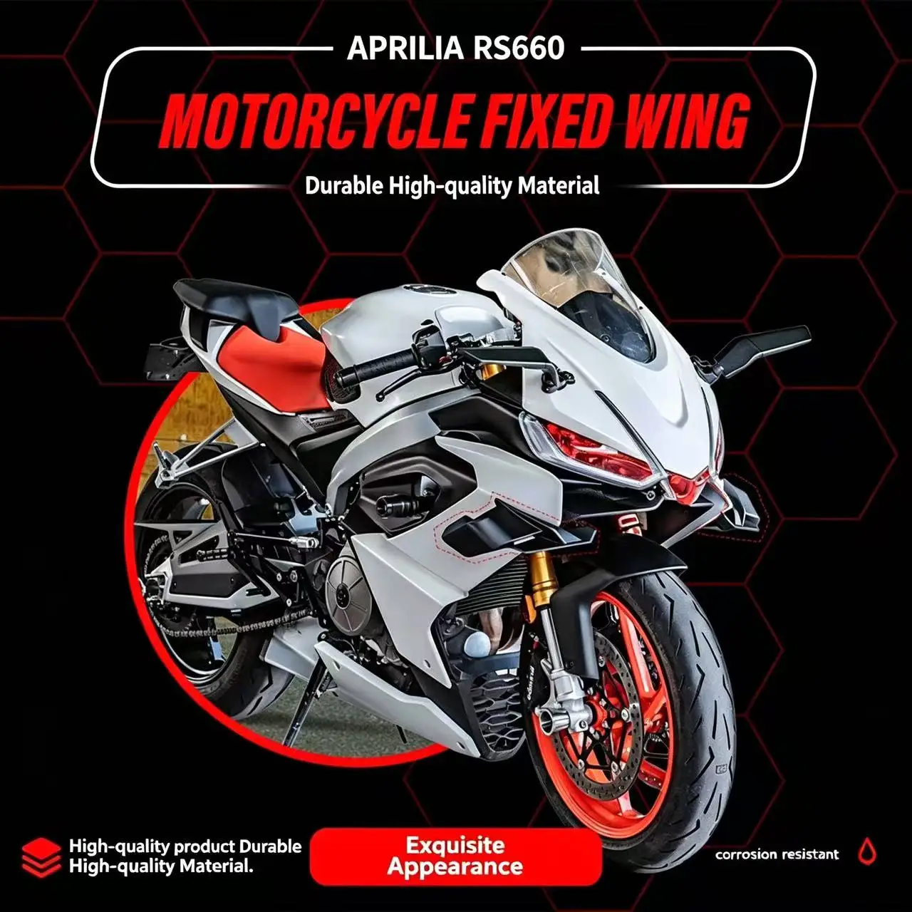 Applicable to Aprilia Rs660, the modified fixed wing CP model racing diffuser fairing with wing structure.
Applicable to Aprilia Rs660, the modified fixed wing CP model racing diffuser fairing with wing structure.