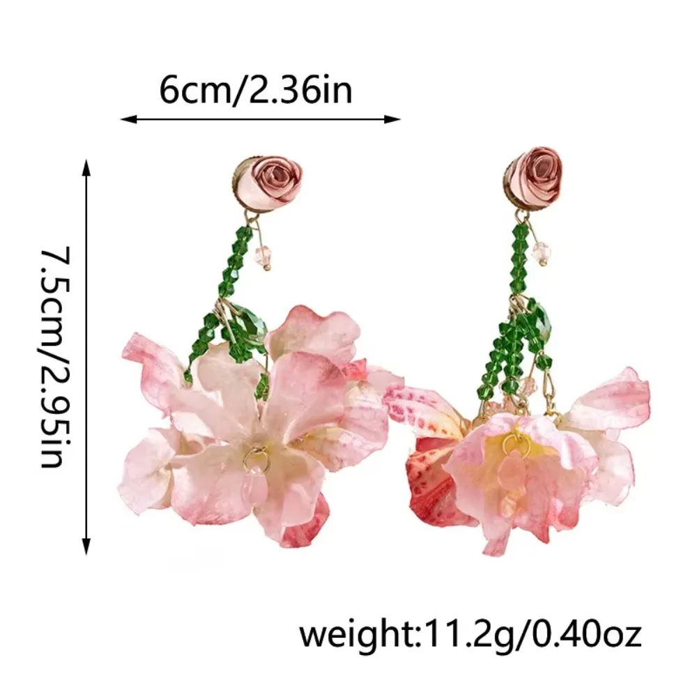 Sweet Flower Dangle Earrings Glass Crystal Tassel Beach Earrings Exquisite French Style Petals Stud Earrings Spring Summer 
Sweet Flower Dangle Earrings Glass Crystal Tassel Beach Earrings Exquisite French Style Petals Stud Earrings Spring Summer