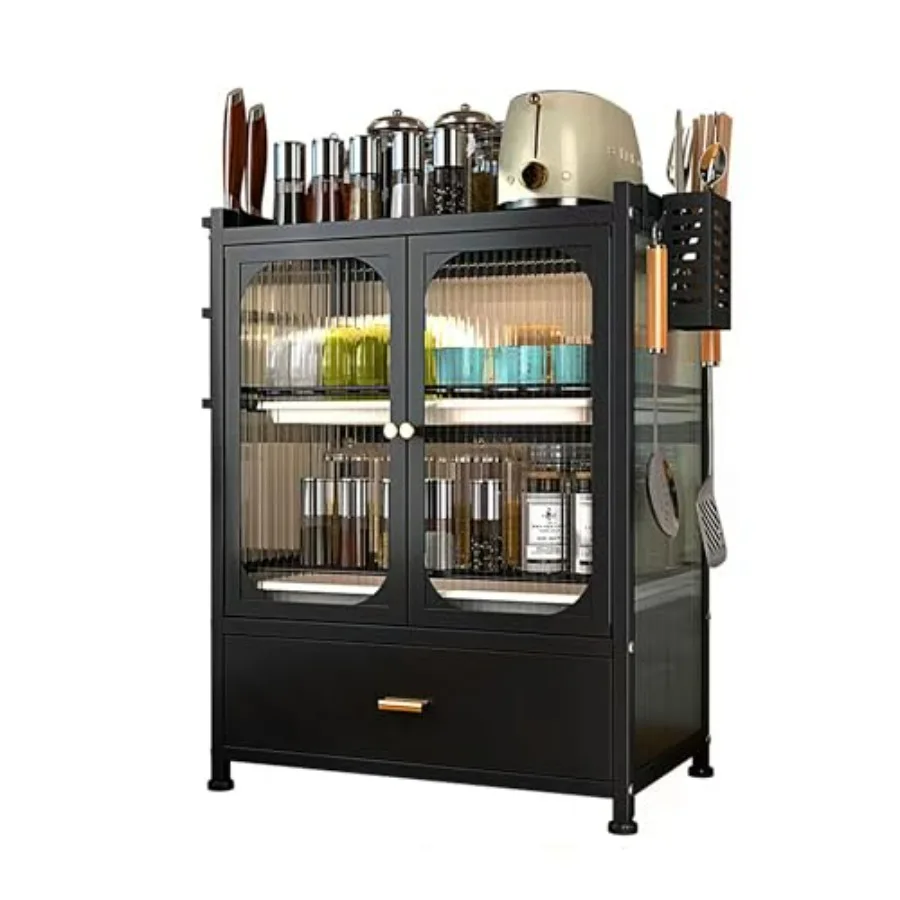 Kitchen Countertop Storage Cabinet with Drawers and Dish Rack Dual Door Dustproof Multifunctional Black Kitchen Cabinet for Tab
Kitchen Countertop Storage Cabinet with Drawers and Dish Rack Dual Door Dustproof Multifunctional Black Kitchen Cabinet for Tab