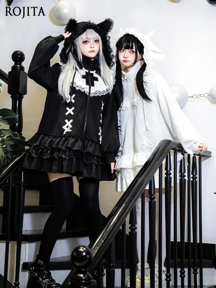 Laminated Ruffle Edge Splicing Black Sweatshirs Women Original Design Sweet Cool Sweatshirt Jacket Removable Hat Lolita Coat
Laminated Ruffle Edge Splicing Black Sweatshirs Women Original Design Sweet Cool Sweatshirt Jacket Removable Hat Lolita Coat