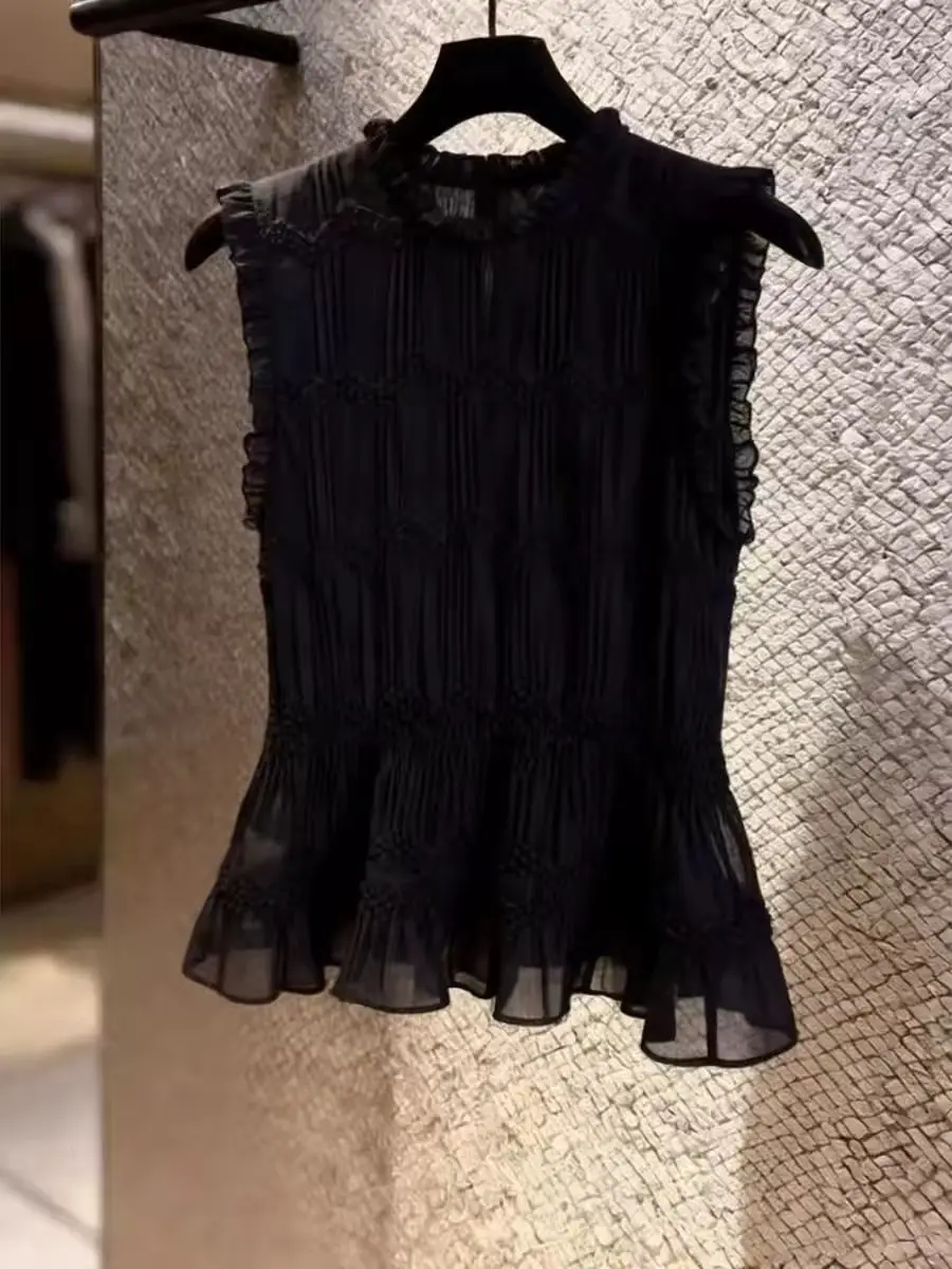 Unique Design Sensation Pleated Black Top Women's Sleeveless Loose Summer Style Commute Wind Korean Version Cotton T-shirt
Unique Design Sensation Pleated Black Top Women's Sleeveless Loose Summer Style Commute Wind Korean Version Cotton T-shirt