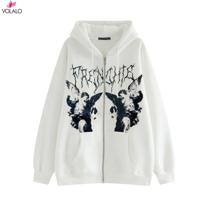 Women's Y2K Hoodie Zip-up Sweatshirt Angel Printing Jacket Loose Long Sleeve Pockets Streetwear Hip Hop Fashion Men Women Coat
Women's Y2K Hoodie Zip-up Sweatshirt Angel Printing Jacket Loose Long Sleeve Pockets Streetwear Hip Hop Fashion Men Women Coat