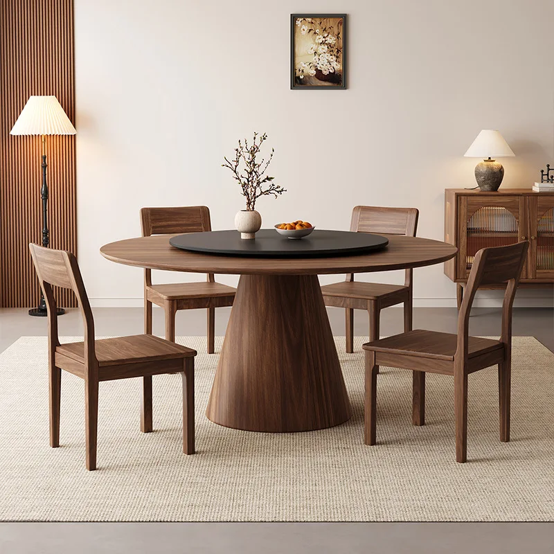 Wood language black walnut round table solid wood round dining table with turntable rock slab dining table light luxury dining t
Wood language black walnut round table solid wood round dining table with turntable rock slab dining table light luxury dining t