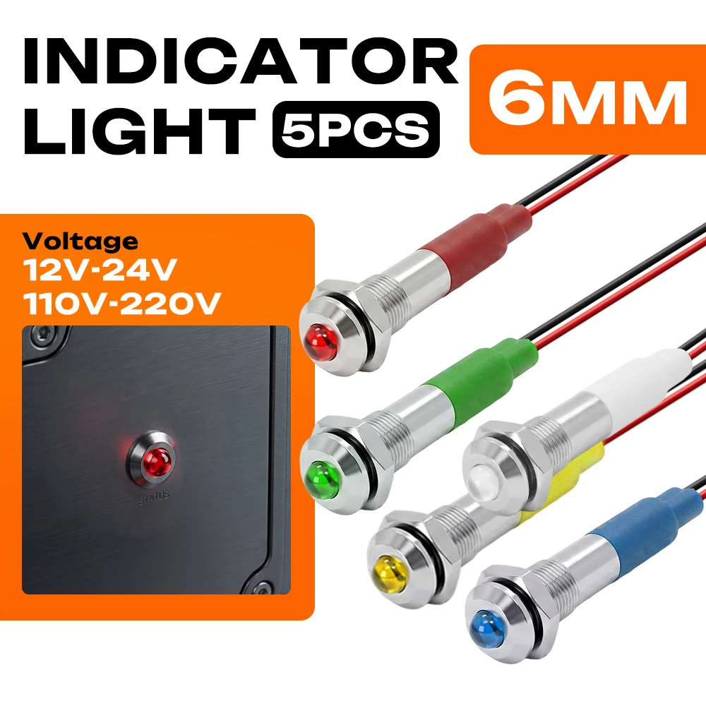 5Pcs FILN 6mm Waterproof Metal LED Indicator Light 12V 24V 110V 220V Signal Lamp for Car Marine Boat Home Appliance Panel
5Pcs FILN 6mm Waterproof Metal LED Indicator Light 12V 24V 110V 220V Signal Lamp for Car Marine Boat Home Appliance Panel