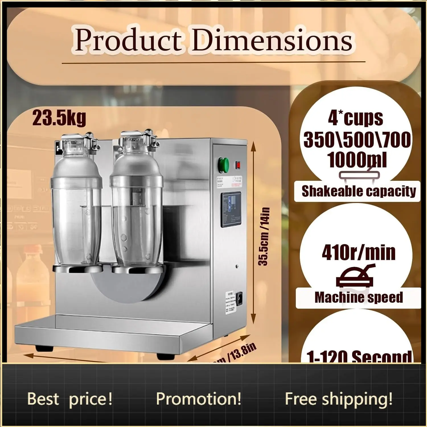 Commercial Bubble Tea Mixer, Electric Shaker Machine with Stainless Steel,PC Cups, Dual-Cup Shaking,The Machine Is Durable, And
Commercial Bubble Tea Mixer, Electric Shaker Machine with Stainless Steel,PC Cups, Dual-Cup Shaking,The Machine Is Durable, And