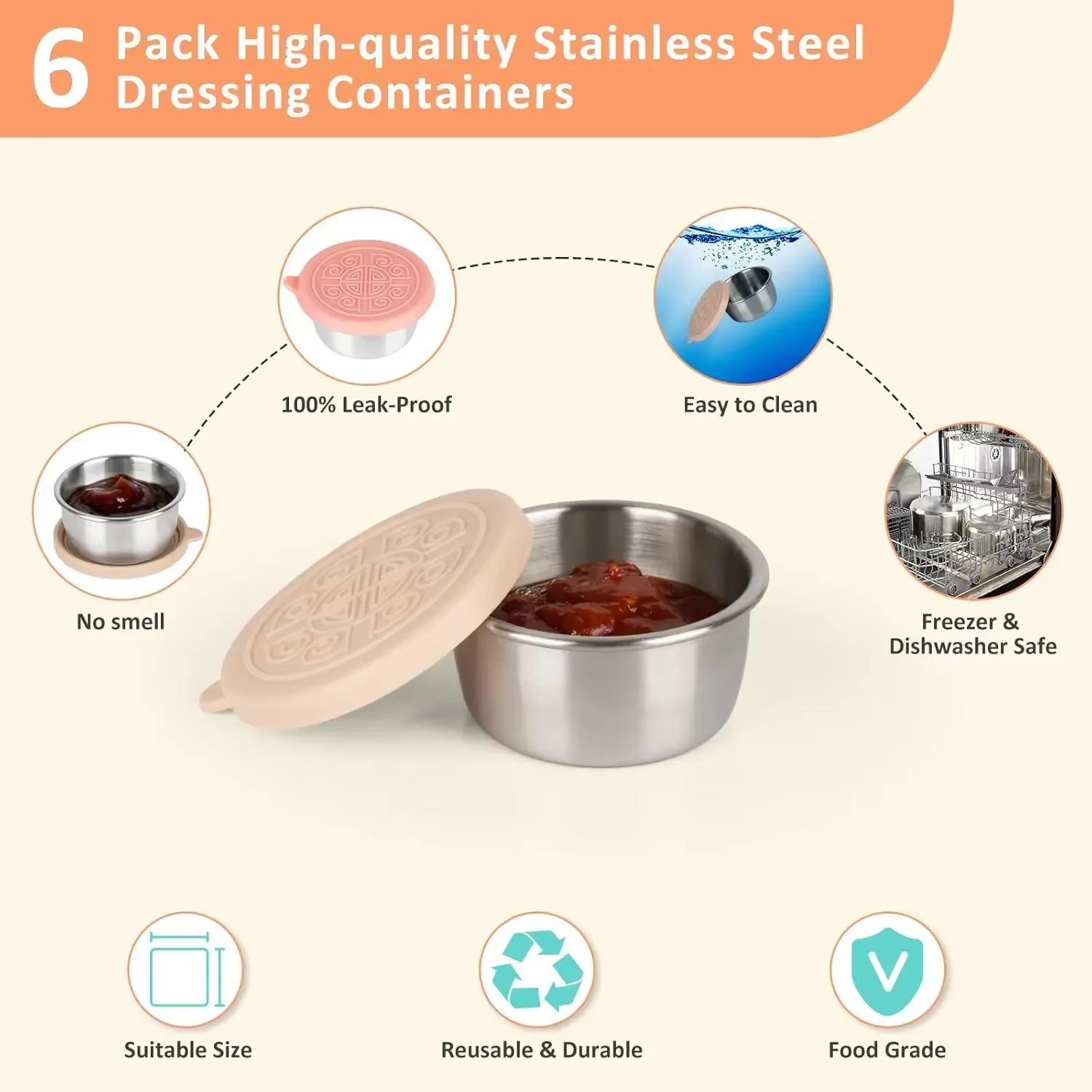steel salad dressing cup with leak-proof silicone lid, reusable sauce container, seasoning box, lunch box accessory
steel salad dressing cup with leak-proof silicone lid, reusable sauce container, seasoning box, lunch box accessory