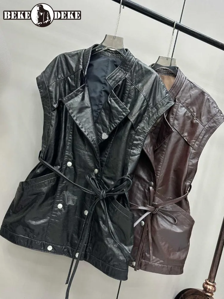 Concise Style Double-Breasted Sashes Female Genuine Leather Vest Loose Oil Wax Cowhide Pockets Sleeveless Solid Color Outerwear
Concise Style Double-Breasted Sashes Female Genuine Leather Vest Loose Oil Wax Cowhide Pockets Sleeveless Solid Color Outerwear