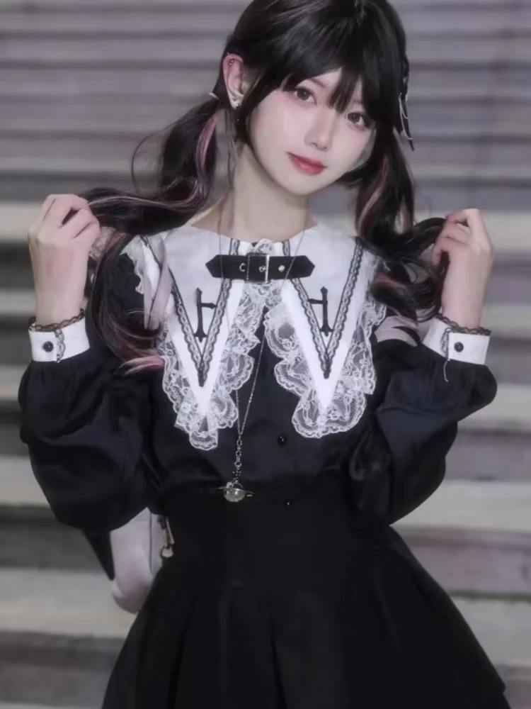 Викторианские готические блузки в стиле Лолиты, милые японские кружевные оборки, рубашка с вышивкой и матросским воротником, женские топы в стиле панк Y2k с длинными рукавами
Викторианские готические блузки в стиле Лолиты, милые японские кружевные оборки, рубашка с вышивкой и матросским воротником, женские топы в стиле панк Y2k с длинными рукавами