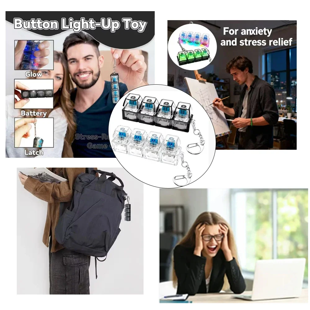 Glowing Keyboard Stress Relief Toy, Keychain, 4-in-1 Stress Relief Button Keychain, Stress-Relieving Fingertip Transparent
Glowing Keyboard Stress Relief Toy, Keychain, 4-in-1 Stress Relief Button Keychain, Stress-Relieving Fingertip Transparent