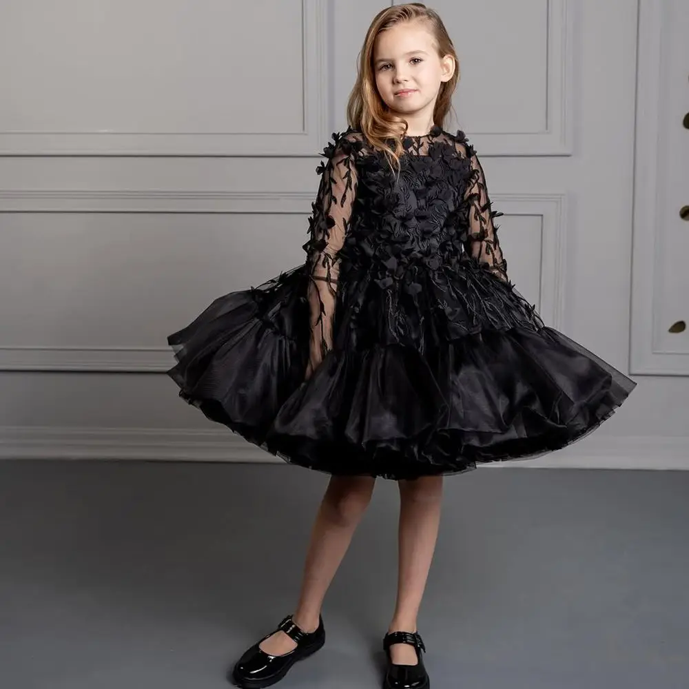 Formal Black Flowers Girls Dresses Scoop Full Sleeve 3D Floral Ball Gowns Noiva Do Short Kids Birthday Party Dress
Formal Black Flowers Girls Dresses Scoop Full Sleeve 3D Floral Ball Gowns Noiva Do Short Kids Birthday Party Dress