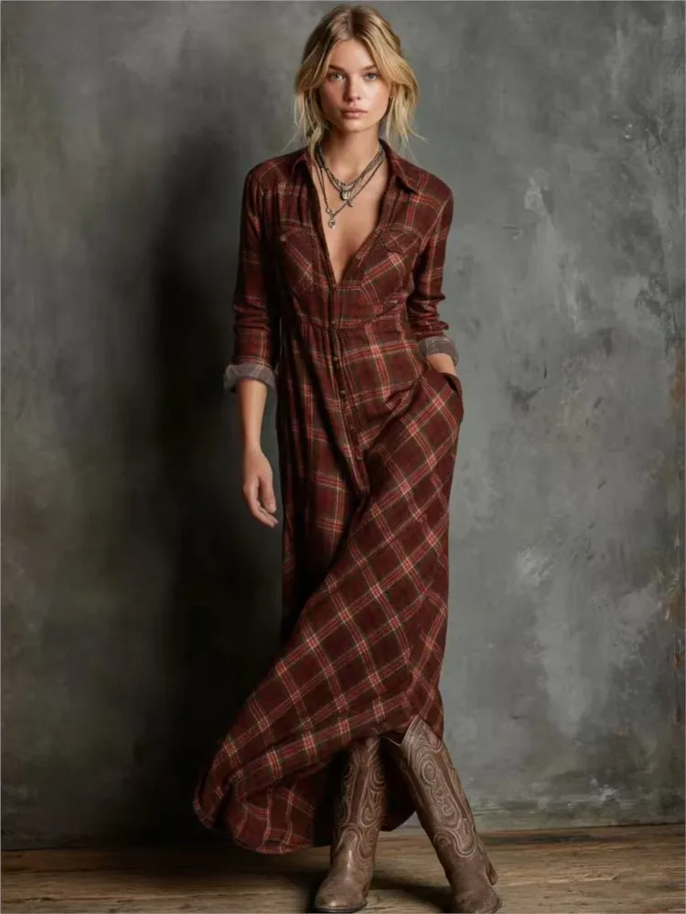 Female Leisure Checkered Printed Long Dress Woman's Fashion Flip Collar Long Sleeves Robe Spring Autumn Ladies Loose Vestidos
Female Leisure Checkered Printed Long Dress Woman's Fashion Flip Collar Long Sleeves Robe Spring Autumn Ladies Loose Vestidos
