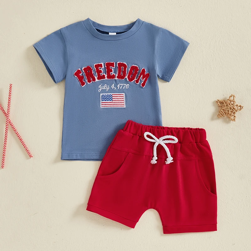 VISgogo Toddler Boy 4th of July Outfit Letter American Flag Embroidery Crew Neck Short Sleeve T-Shirt and Shorts 2 Pcs Set
VISgogo Toddler Boy 4th of July Outfit Letter American Flag Embroidery Crew Neck Short Sleeve T-Shirt and Shorts 2 Pcs Set