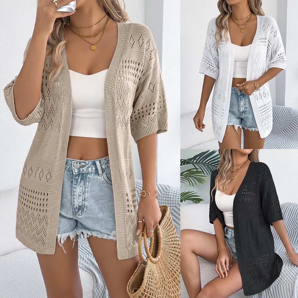 2025 Women's Clothing Summer Casual Solid Color Hollow Sleeve Knit Cardigan Holiday Cardigan
2025 Women's Clothing Summer Casual Solid Color Hollow Sleeve Knit Cardigan Holiday Cardigan