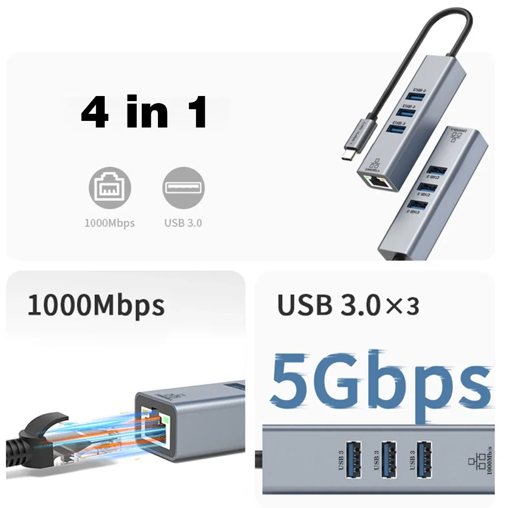 USB A C to RJ45 100/1000Mbps Ethernet Adapter USB3.0 HUB Gigabit Network Card PD100W Docking Station
USB A C to RJ45 100/1000Mbps Ethernet Adapter USB3.0 HUB Gigabit Network Card PD100W Docking Station