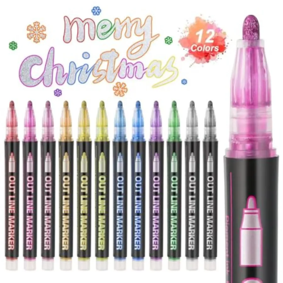 12 Colors Outline Markers, Double Line Shimmer Marker Pens for Christmas Greeting Cards, Scrapbook Crafts, Doodling, DIY Art Cr
12 Colors Outline Markers, Double Line Shimmer Marker Pens for Christmas Greeting Cards, Scrapbook Crafts, Doodling, DIY Art Cr