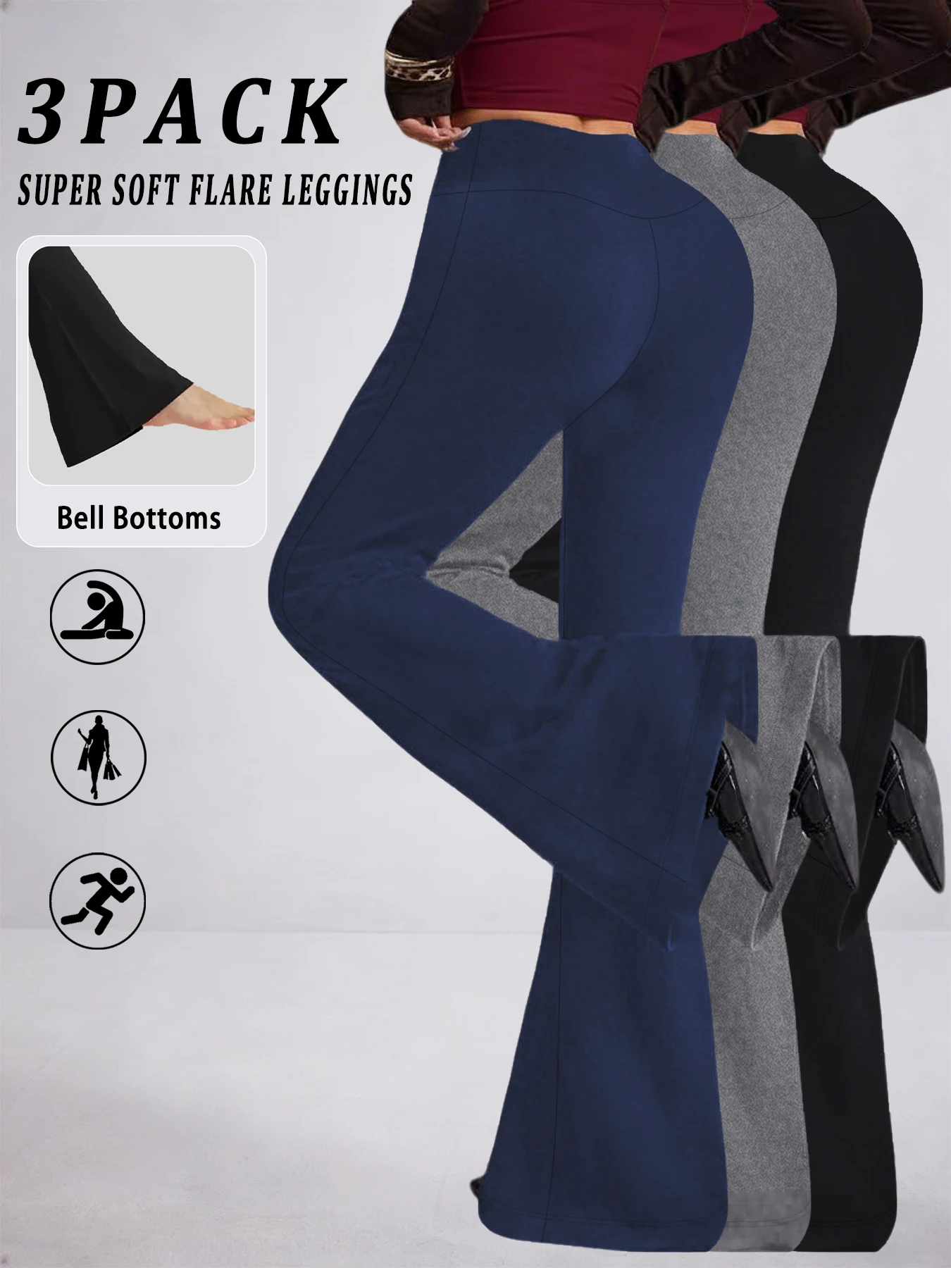 3 pack Women's Super Soft Flare Pants High Waisted Tummy Control Workout Yoga Leggings Bell Bottoms
3 pack Women's Super Soft Flare Pants High Waisted Tummy Control Workout Yoga Leggings Bell Bottoms