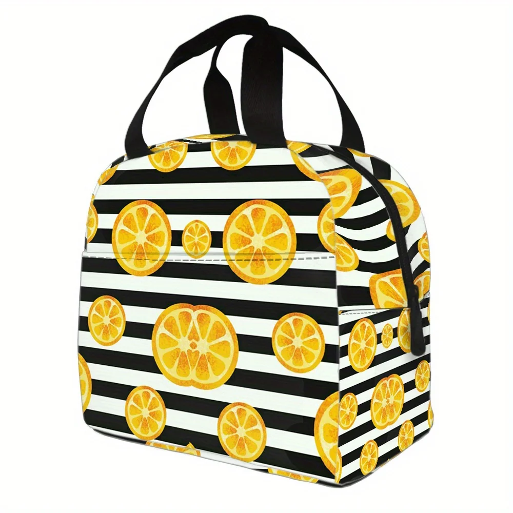 Thermal Insulated Lunch Bag Tote with Citrus Fruit & Black Stripe Print - Durable Oxford Fabric, Portable
Thermal Insulated Lunch Bag Tote with Citrus Fruit & Black Stripe Print - Durable Oxford Fabric, Portable