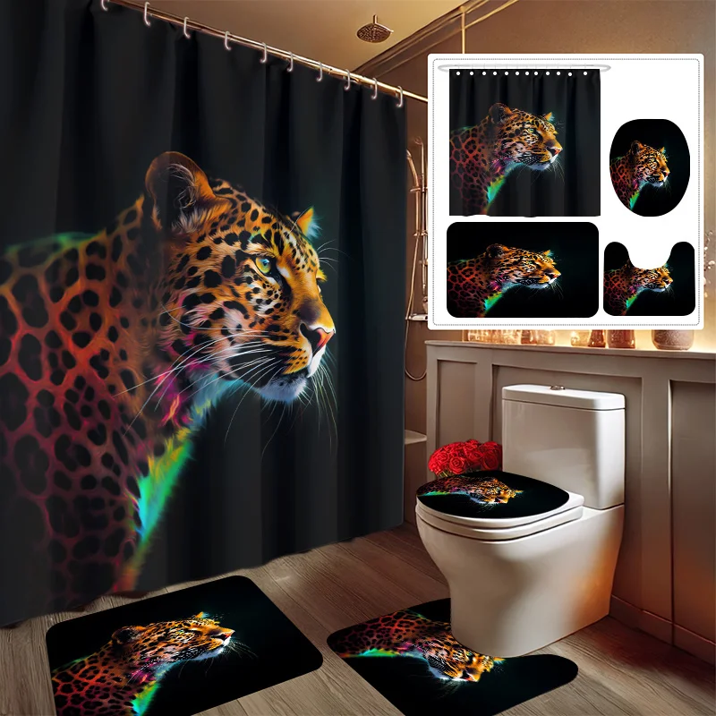 4pcs Vibrant Leopard Print Shower Curtain Set, Bathroom Decor Kit Includes High Quality Liner with Non-Slip Mat & Toilet Cover
4pcs Vibrant Leopard Print Shower Curtain Set, Bathroom Decor Kit Includes High Quality Liner with Non-Slip Mat & Toilet Cover