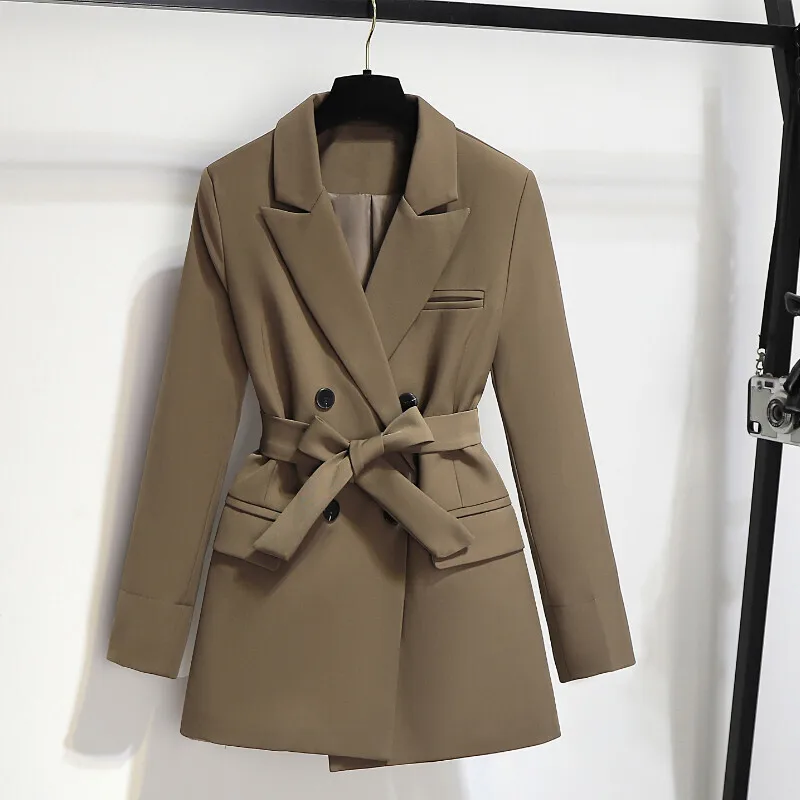 Coffee Color Apricot Black Suit Jacket With Sashes Women Casual Suit Collar Double-breasted Long Sleeve Blazers Coat Female
Coffee Color Apricot Black Suit Jacket With Sashes Women Casual Suit Collar Double-breasted Long Sleeve Blazers Coat Female