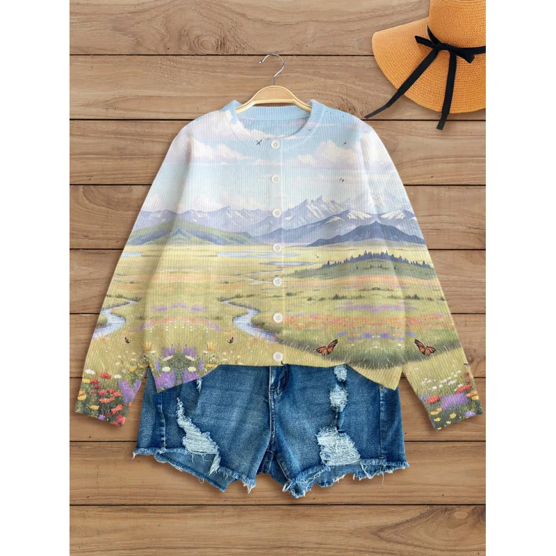 Grassland Landscape Digital Print Women's Knit Cardigan Thick & Loose-Fit Crew Neck Long Sleeve Autumn/Winter Casual Style
Grassland Landscape Digital Print Women's Knit Cardigan Thick & Loose-Fit Crew Neck Long Sleeve Autumn/Winter Casual Style