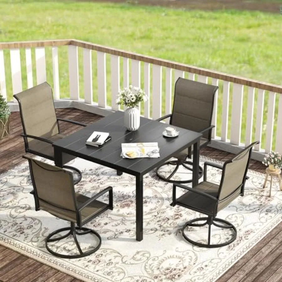 5 Pieces Patio Dining Set 4 Seats Outdoor Furniture Set with 40.2 Square Black Tabletop and Mixed Brown Fabric Swivel Chairs fo
5 Pieces Patio Dining Set 4 Seats Outdoor Furniture Set with 40.2 Square Black Tabletop and Mixed Brown Fabric Swivel Chairs fo